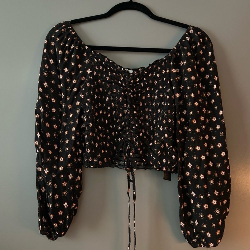 Topshop Black Floral Blouse